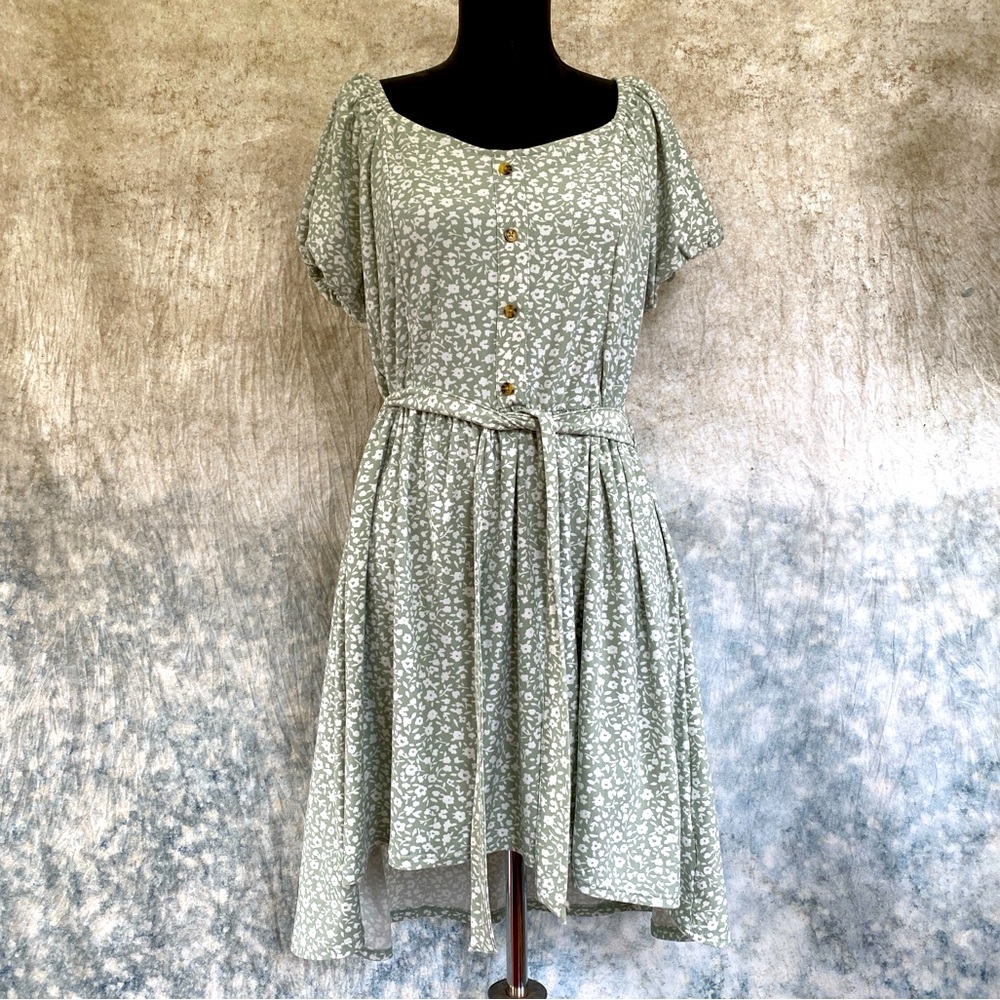 🪩No Boundaries Green Floral  Dress with belt